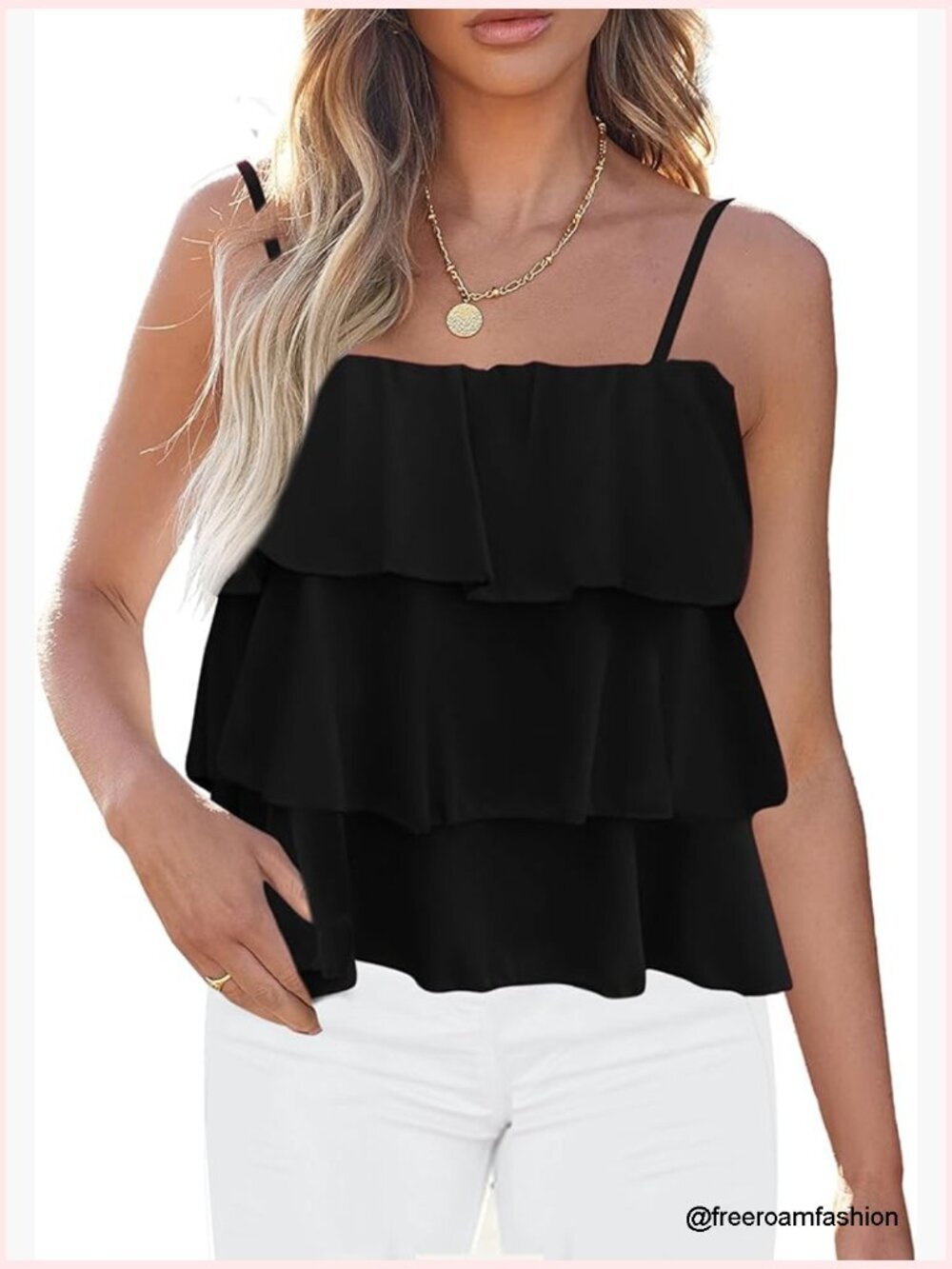 Ruffle Spaghetti Strap Cami Tank Top Flowy Sleeveless Summer Cruise Vacation
